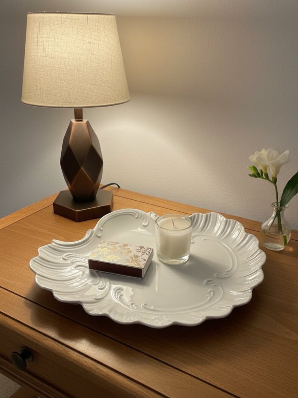 Vintage Renaldizs Fine China Japan White Shell Platter 12" – Sculptural Serving